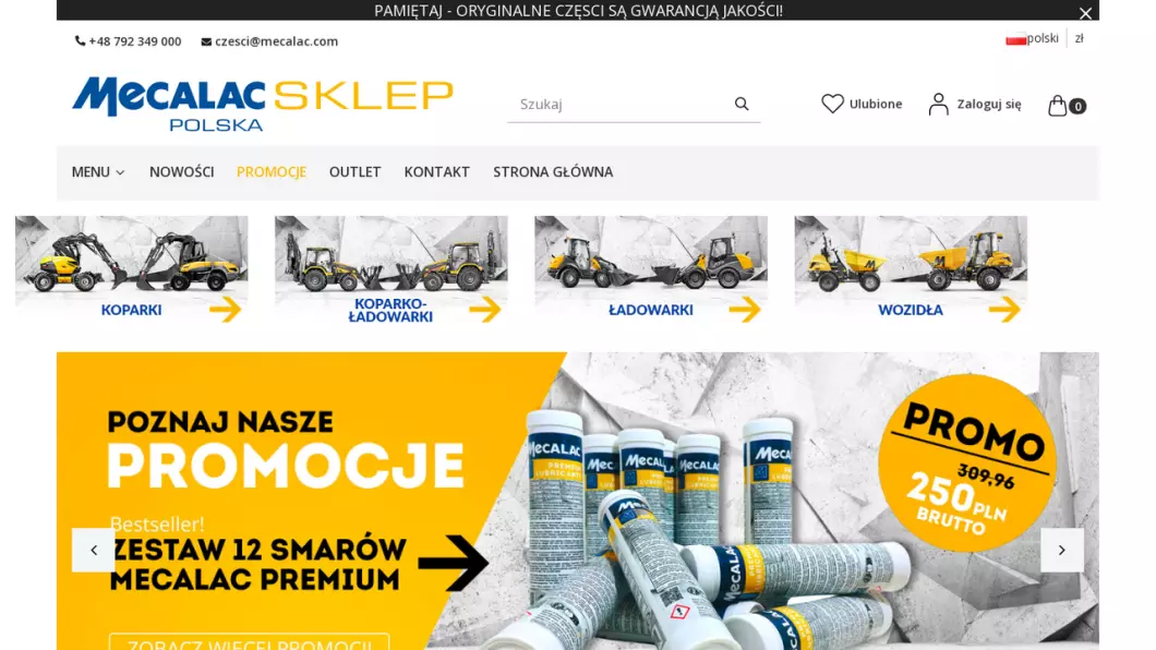 Części do koparek, koparko-ładowarek, ładowarek | Sklep internetowy Mecalac - podgląd